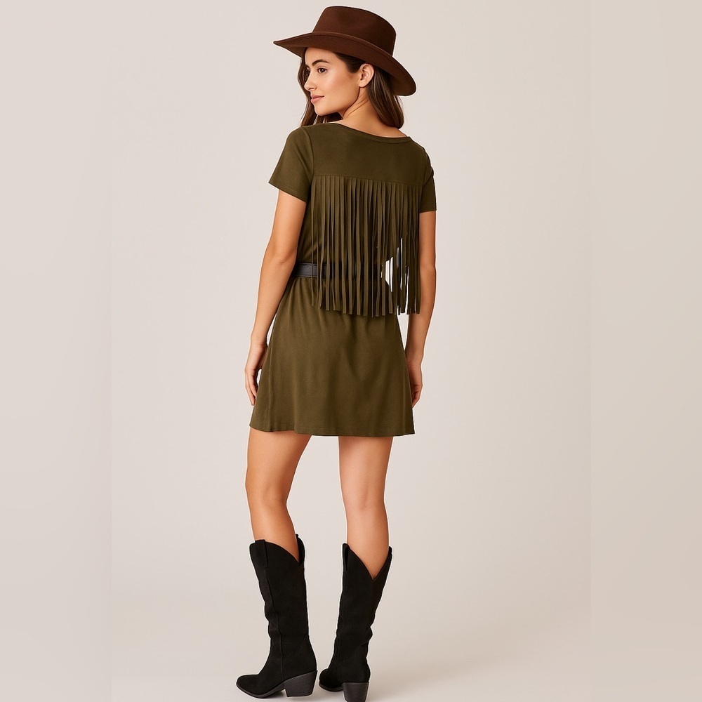 Final Touch Fringe Back shirt Dress Western Boho Cowgirl Rodeo M
